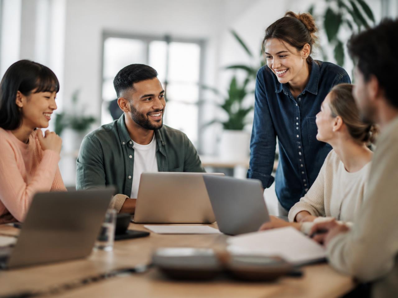 A Preboard team collaborating around laptops in an Adelaide office